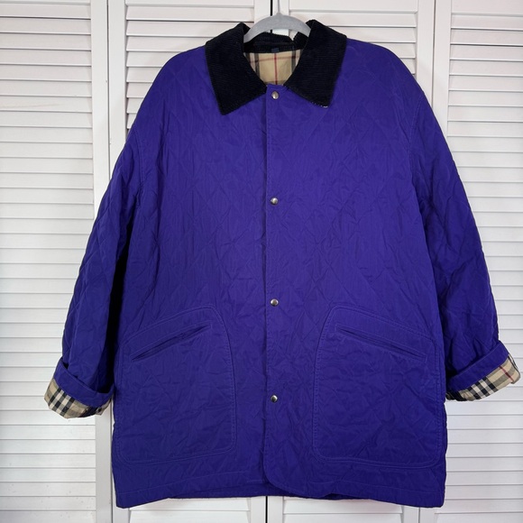 Burberry Quilted Barn Chore Jacket Coat Nova Check England Corduroy Collar Large - Picture 2 of 15